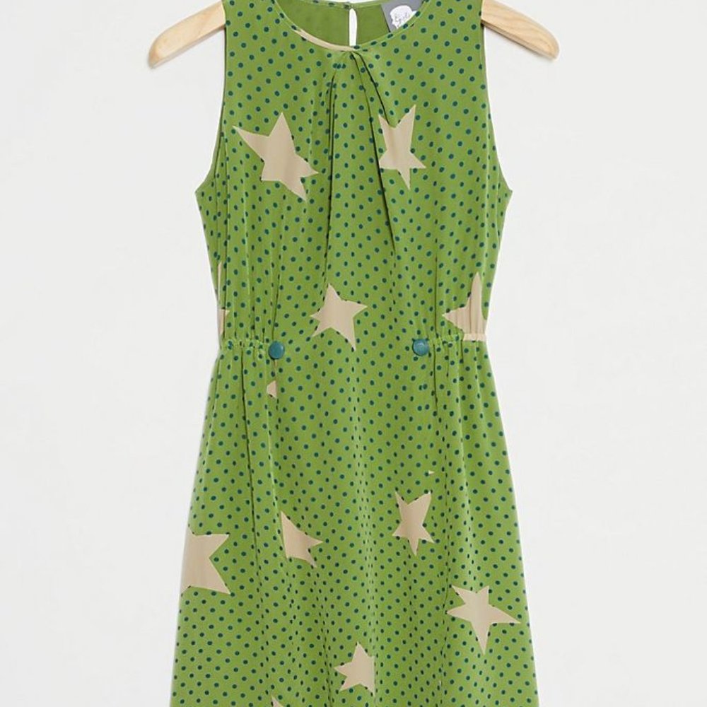 Dress, silk, green with stars